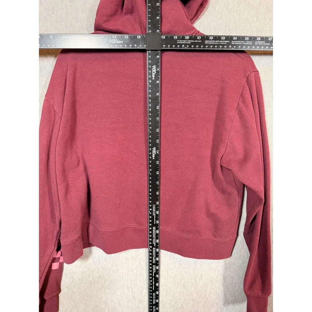 Vans Women's Large Burgundy Full Zip Cropped Hoodie Sweatshirt Checkered Sleeve - Picture 6 of 6